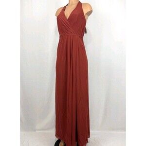 davids bridal bridesmaid Halter Sheath dress Size 8 Cinnamon  Style F20695 Slit